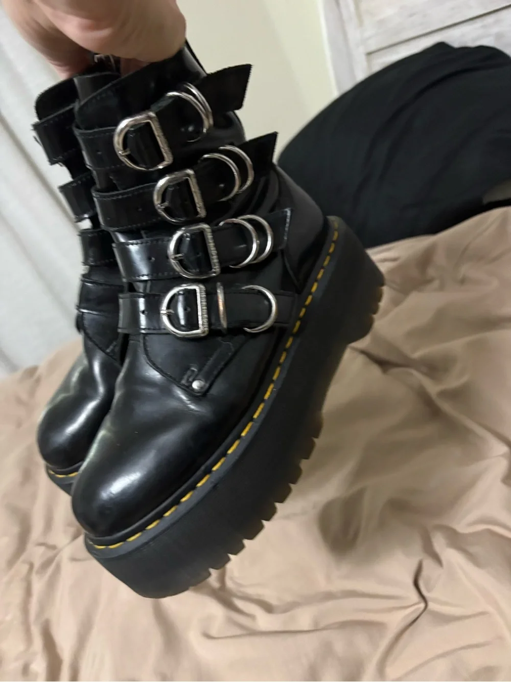Dr. Martens Black Leather Quad-Buckle Platform Boots (Max Hardware)